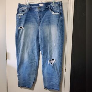 Lane Bryant Women's Distressed High-Rise Girlfriend Straight Blue Jeans Size 24